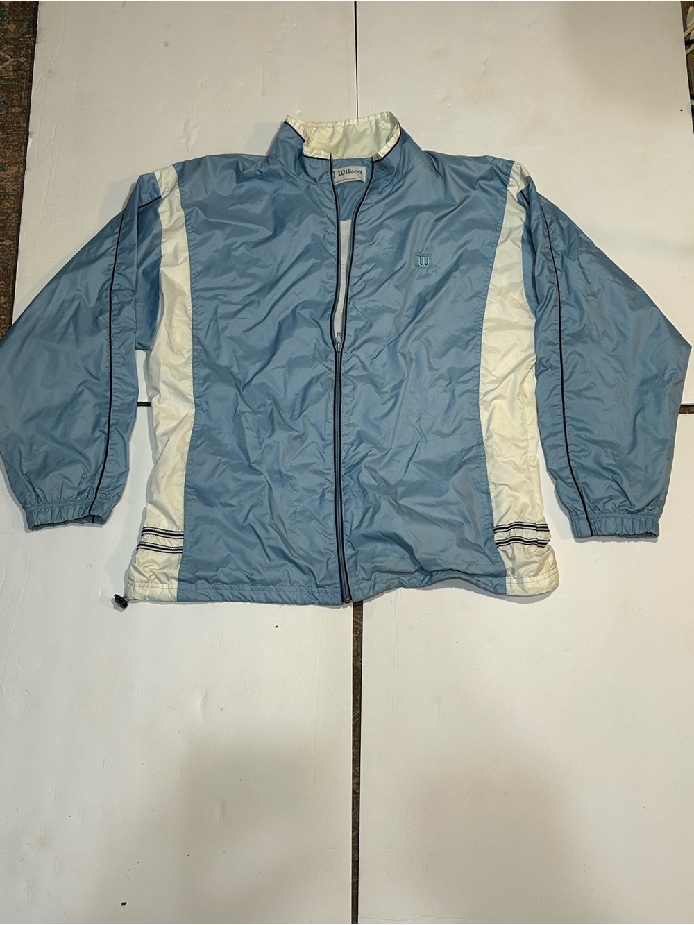 Wilson Mens Large Blue White Colorblock Windbreaker‎ Jacket Vintage